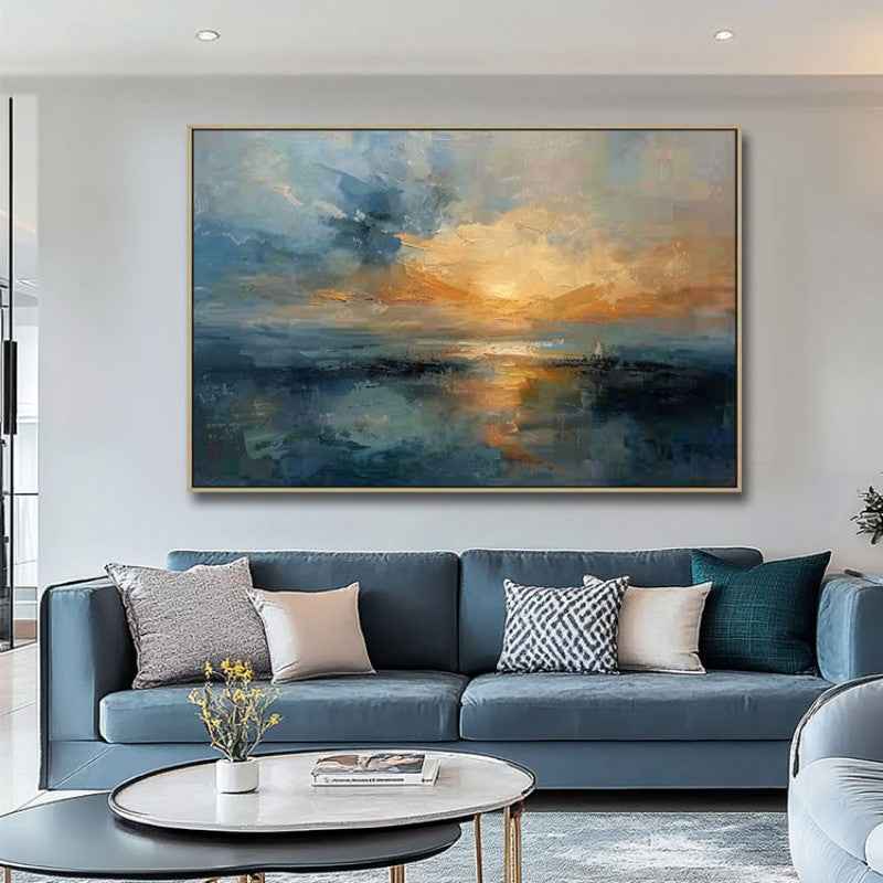 Handmade Oil Painting Canvas Wall Art Decoration Sunset Over The Sea Abstract Sunrise Landscape For Home Living Room Decor Rolled Frameless Unstretched Painting