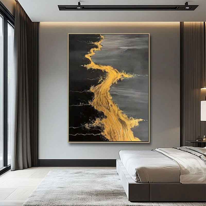 Handmade Abstract Golden Beach And Waves Texture Painting On Canvas Wall Art Hand Drawn Oil Painting For Home Living Room Decor