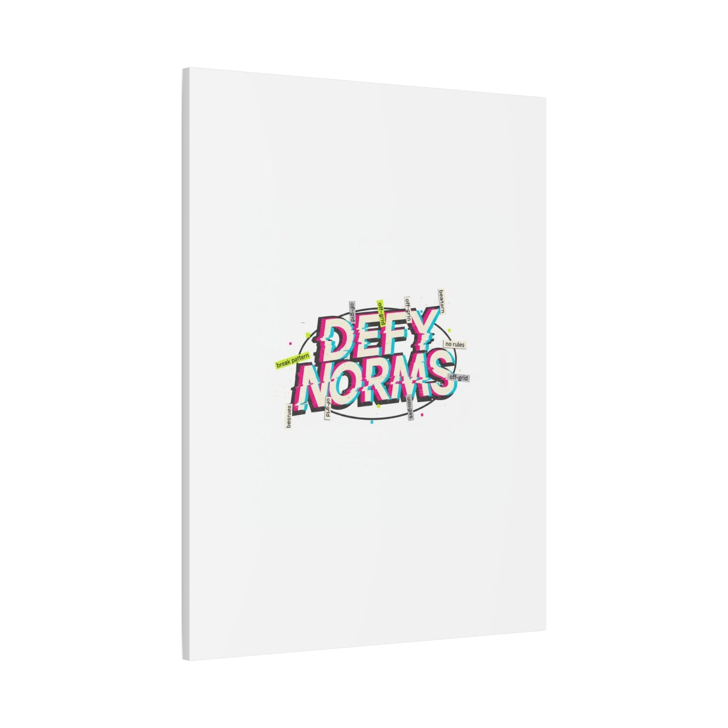 Defy Norms Canvas, Anti-Aesthetic Glitch Typography, Brutalist Poster Style