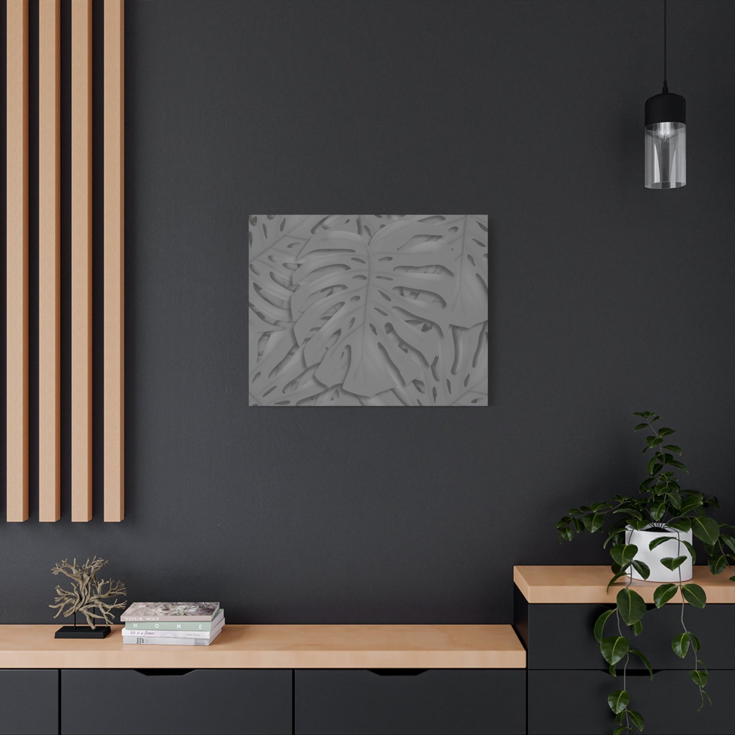 Grey Monstera Canvas Print – Botanical Wall Art