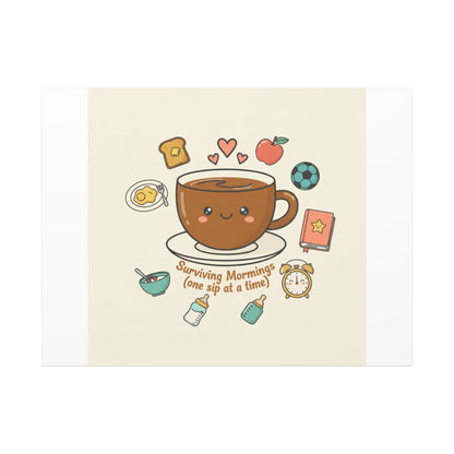 Surviving Mornings (One Sip at a Time) Canvas | Parenting Morning Humor, Coffee & Kids