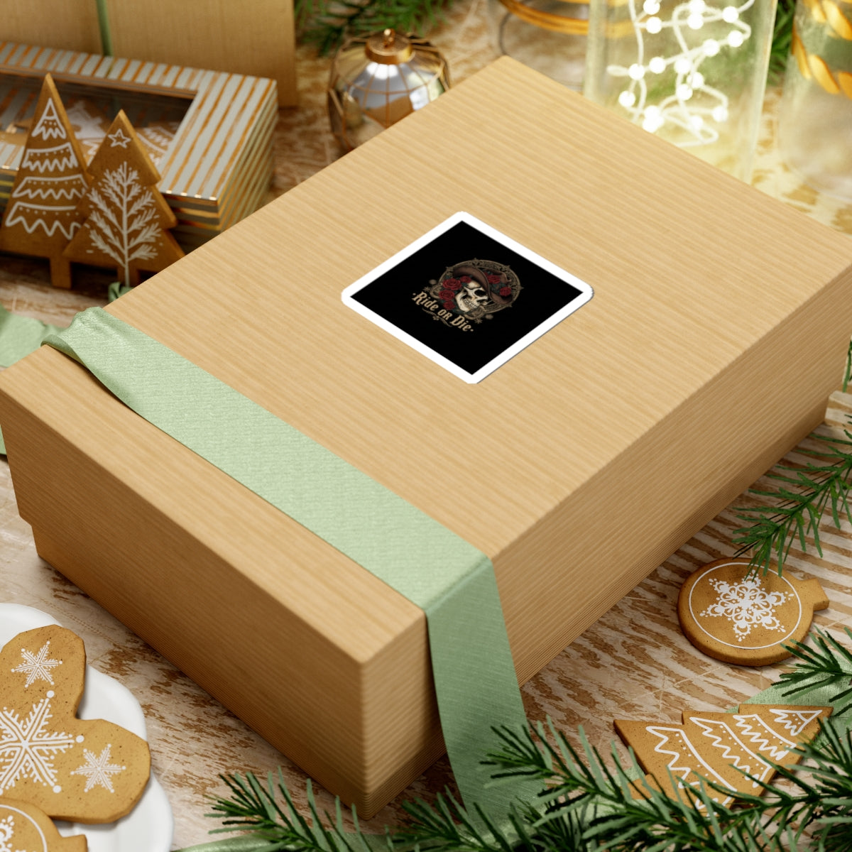 Western skull art Kiss-Cut Sticker | gothic Americana, desert noir