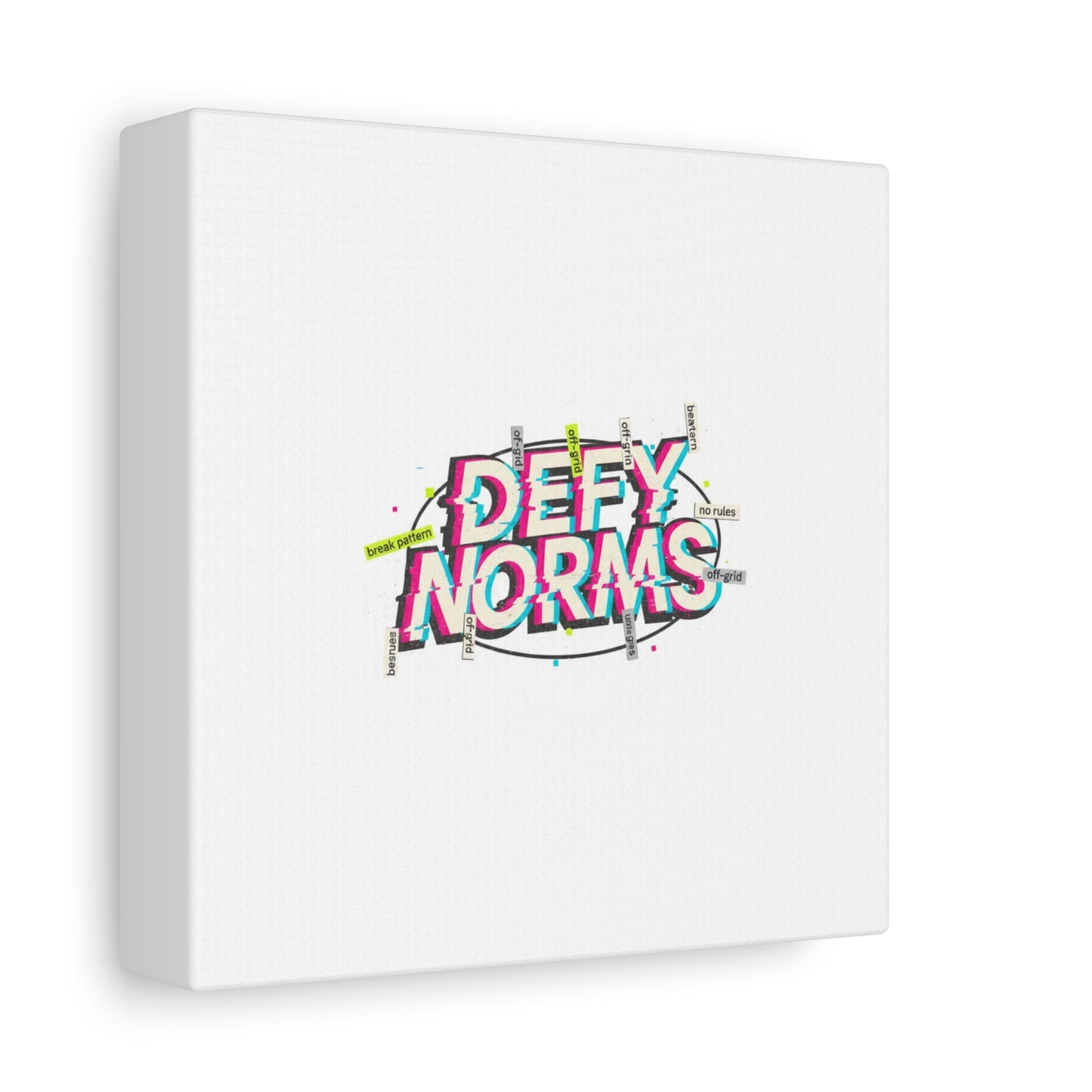 Defy Norms Canvas, Anti-Aesthetic Glitch Typography, Brutalist Poster Style