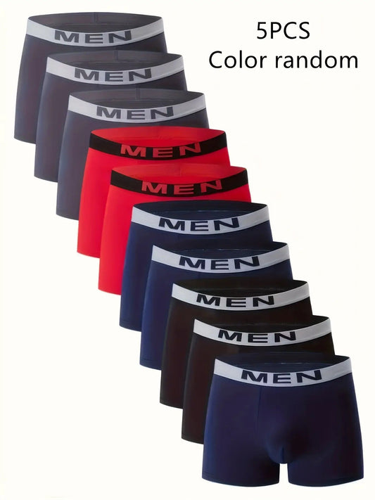 5-Pack Men'S Boxer Briefs - Stretchy Underwear Shorts, Soft Knit Fabric, Everyday & Gym Use - Multi-Color Pack (Navy/Red/Black/) - Breathable Quick-Dry Boxers for Casual & Formal Wear - Everyday Essentials, Boxer Shorts, Comf