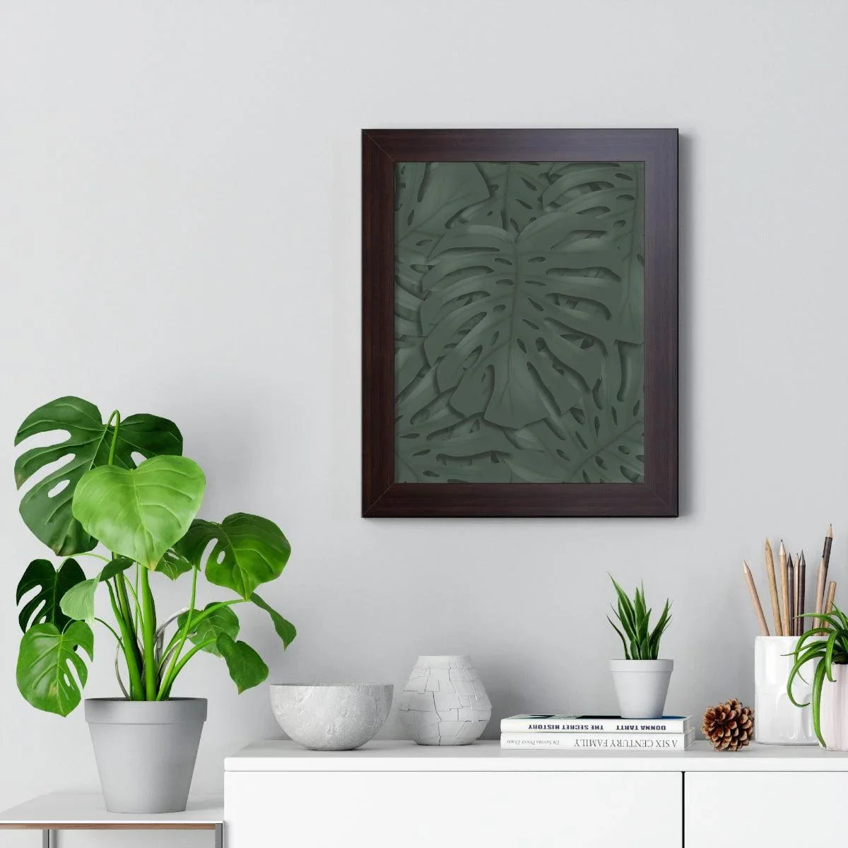 Deep Green Monstera Framed Print – Botanical Wall Art