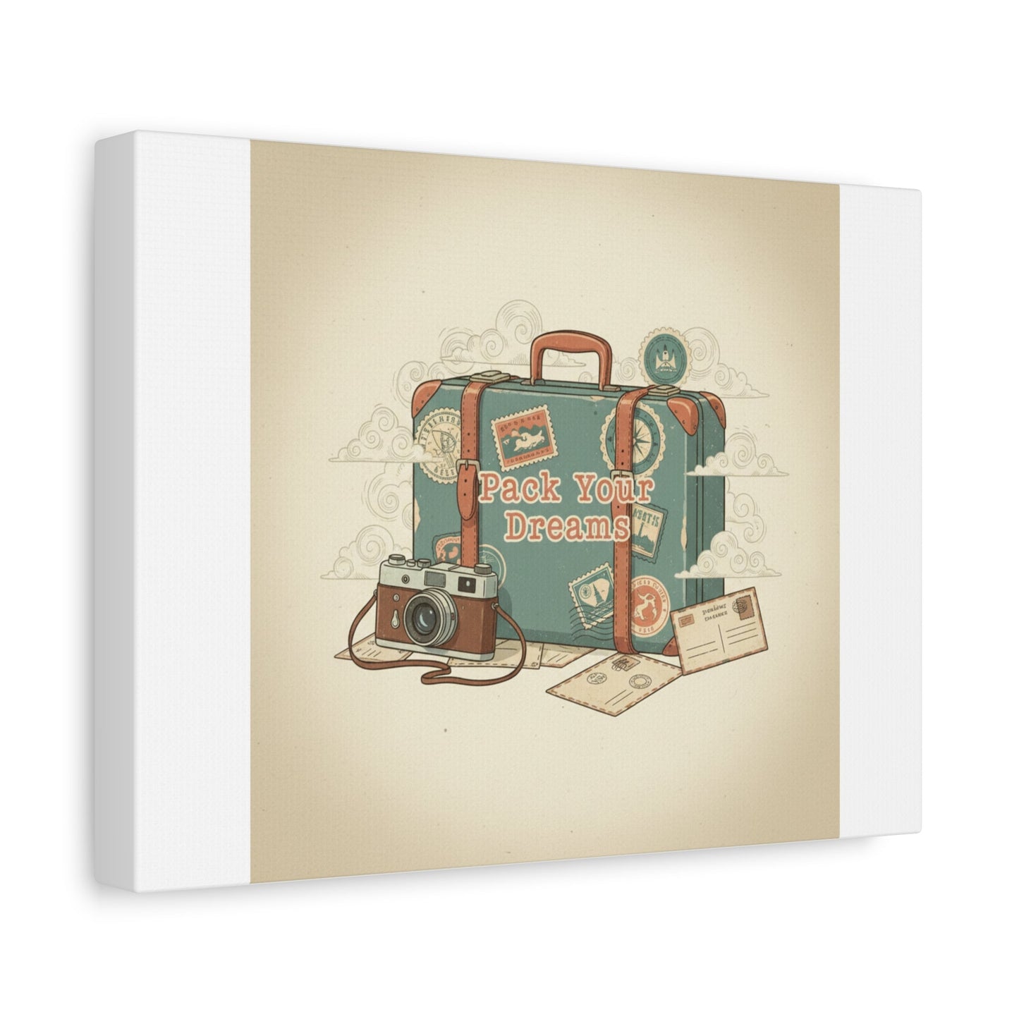 Pack Your Dreams Canvas | Retro Travel Postcard, Wanderlust Passport Stamp Art