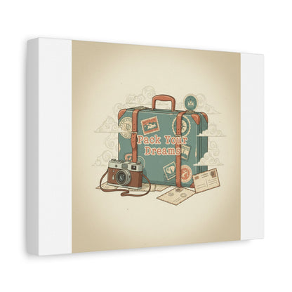 Pack Your Dreams Canvas | Retro Travel Postcard, Wanderlust Passport Stamp Art