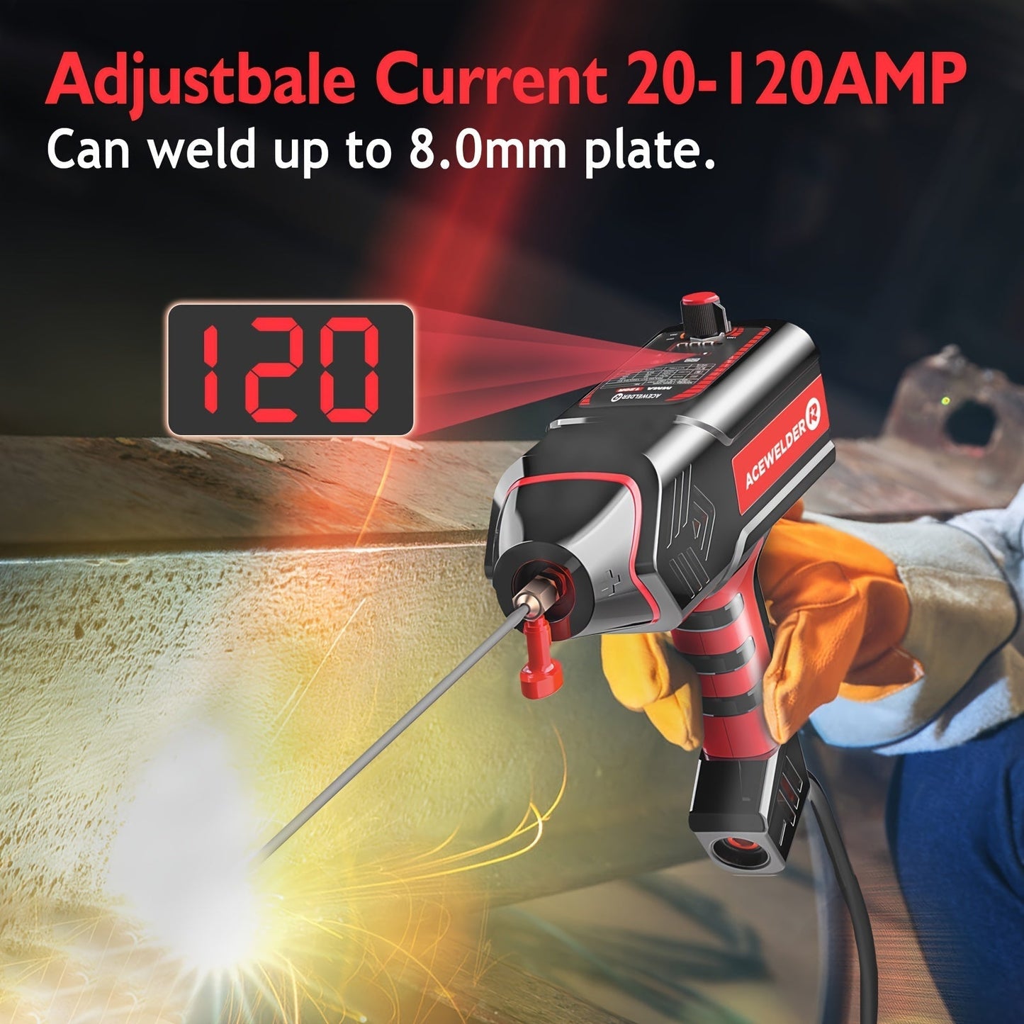 ACEWELDER 120Amp Handheld Welding Machine 110V Portable Electric ARC Welder Gun with Inverter Current Adjustment Stick Welder IP21S