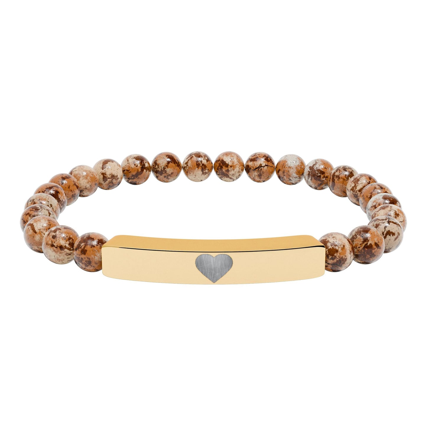 Engraved Natural Stone Stretch Bar Bracelet — Personalized Heart Bar Beaded Bracelet