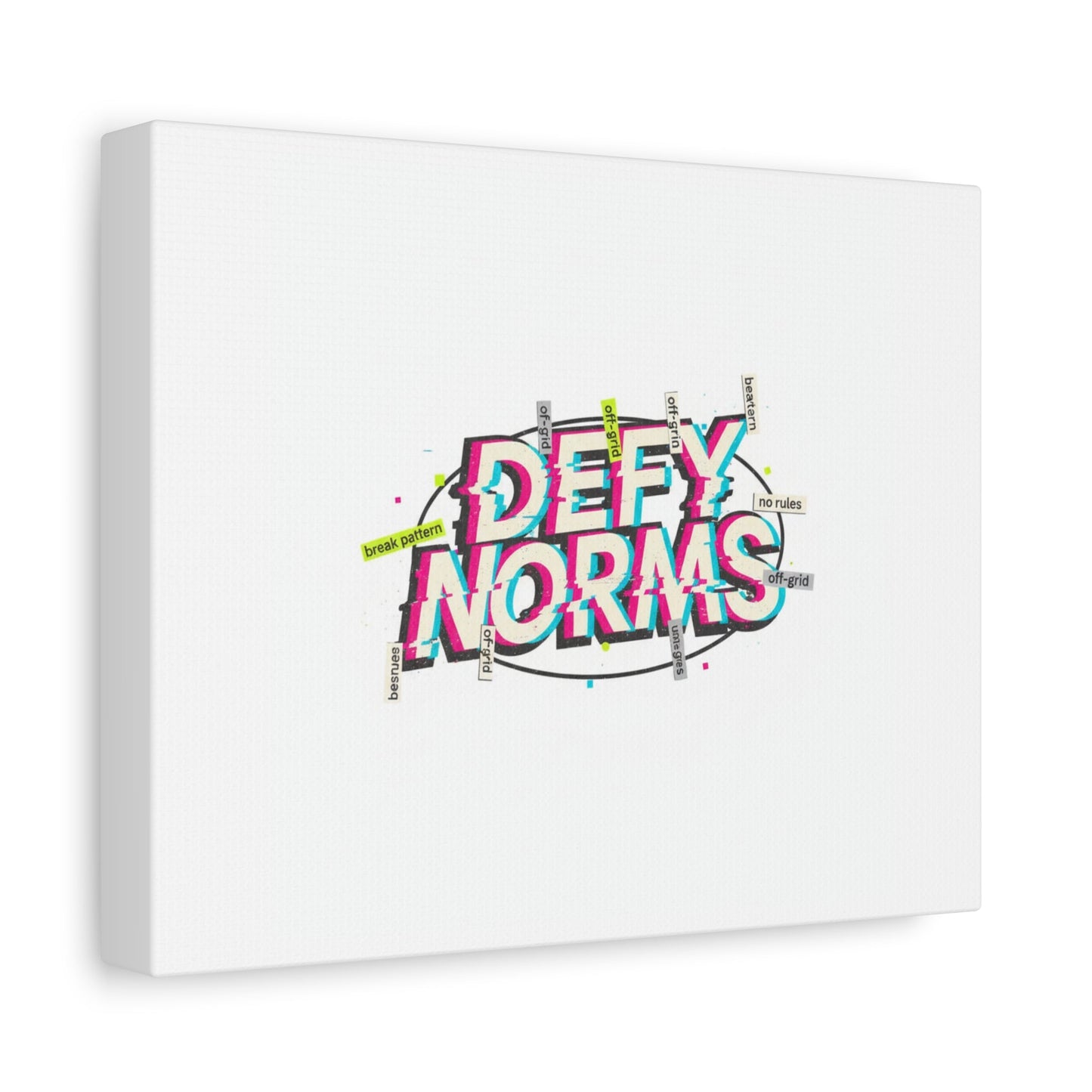 Defy Norms Canvas, Anti-Aesthetic Glitch Typography, Brutalist Poster Style