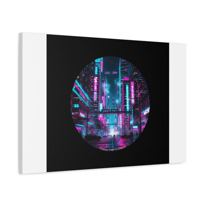 Neon Cyberpunk Cityscape Canvas | synthwave skyline, future city art