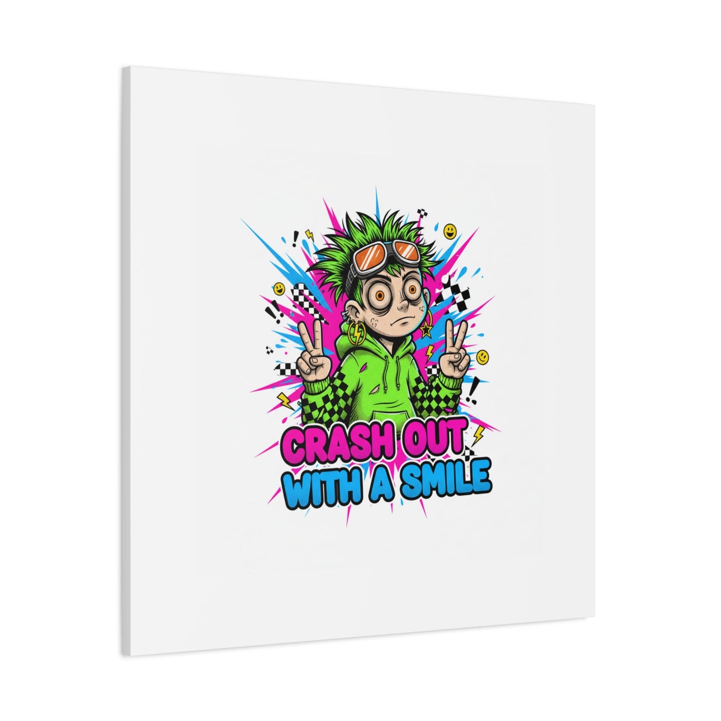 Crash Out With a Smile Canvas Print | Neon Skate Graffiti, Meme Meltdown Art