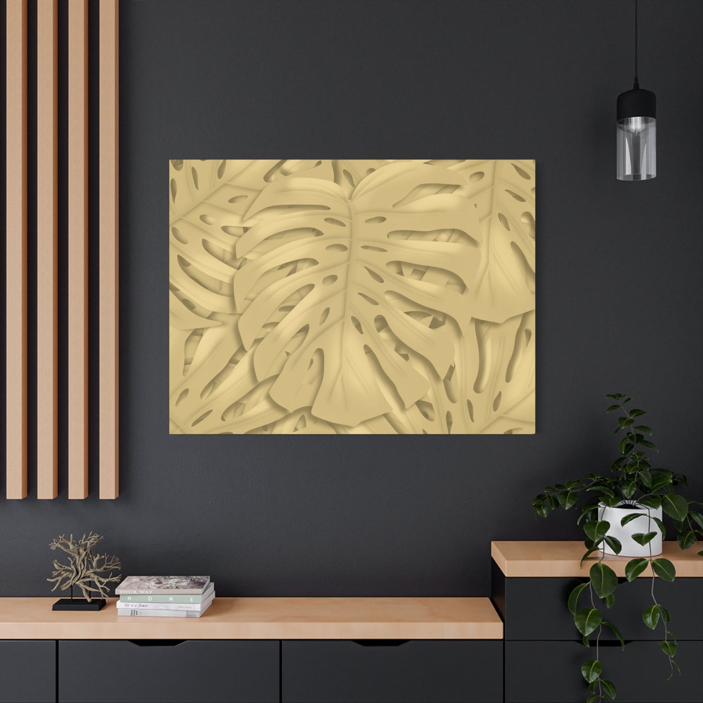 Golden Monstera Canvas Print – Botanical Wall Art