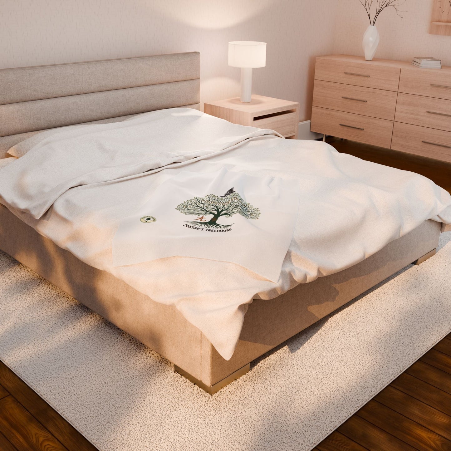 Handwritten Tree Doodle Velveteen Plush Blanket | sketch aesthetic, cozy handwritten message