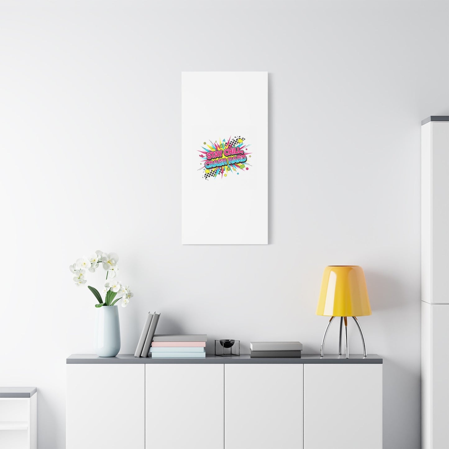 Stay Chill Crash Hard Canvas, neon graffiti crash out art | meltdown sticker style