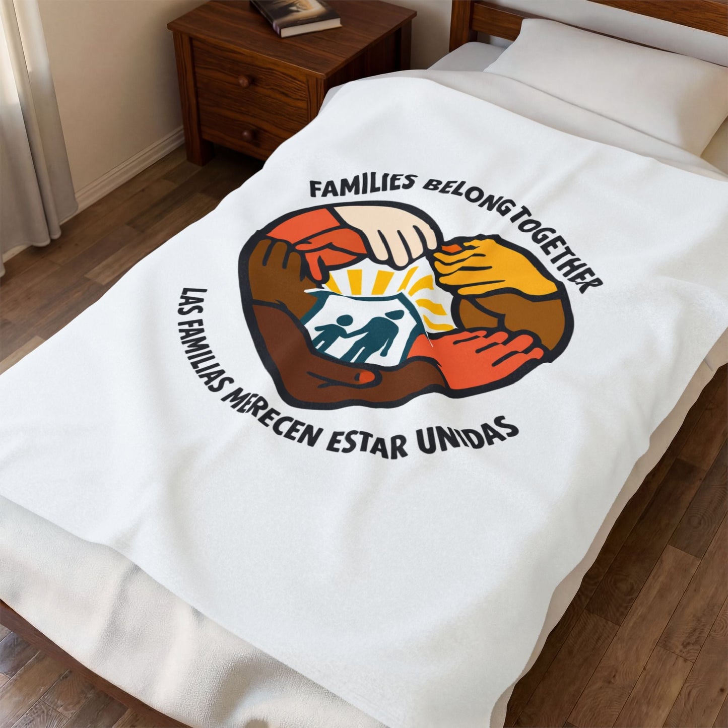 Families Belong Together Velveteen Plush Blanket | family unity, bilingual solidarity