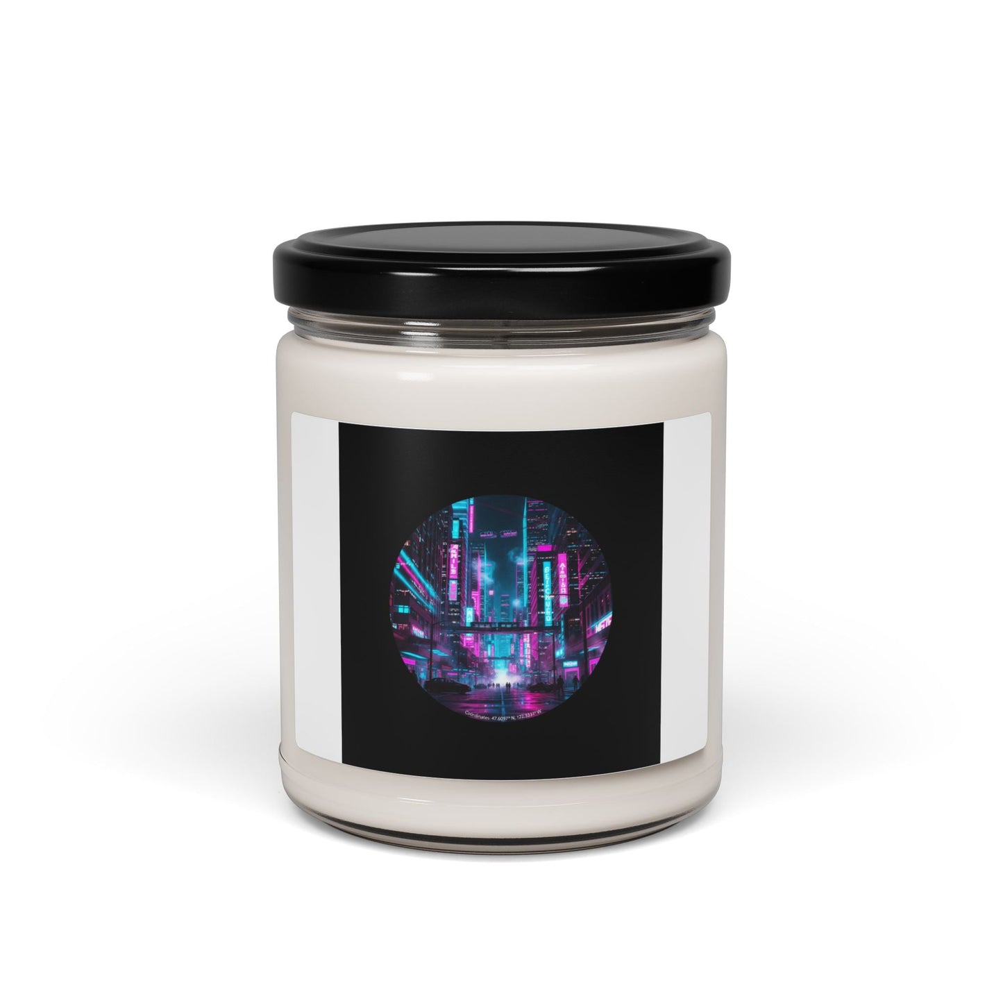 Neon Cyberpunk Skyline Candle, Soy Candle, Synthwave Cityscape