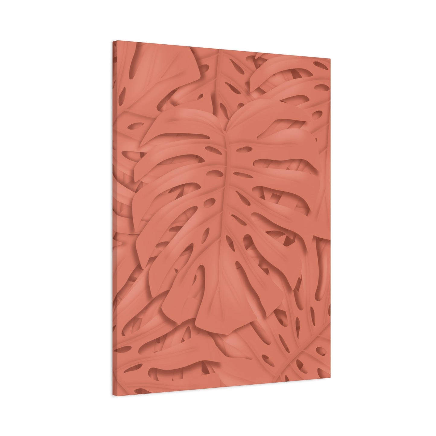 Coral Monstera Canvas Print – Botanical Wall Art