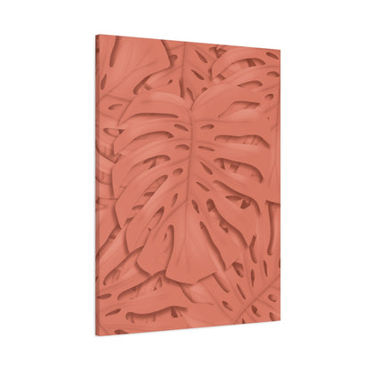 Coral Monstera Canvas Print – Botanical Wall Art