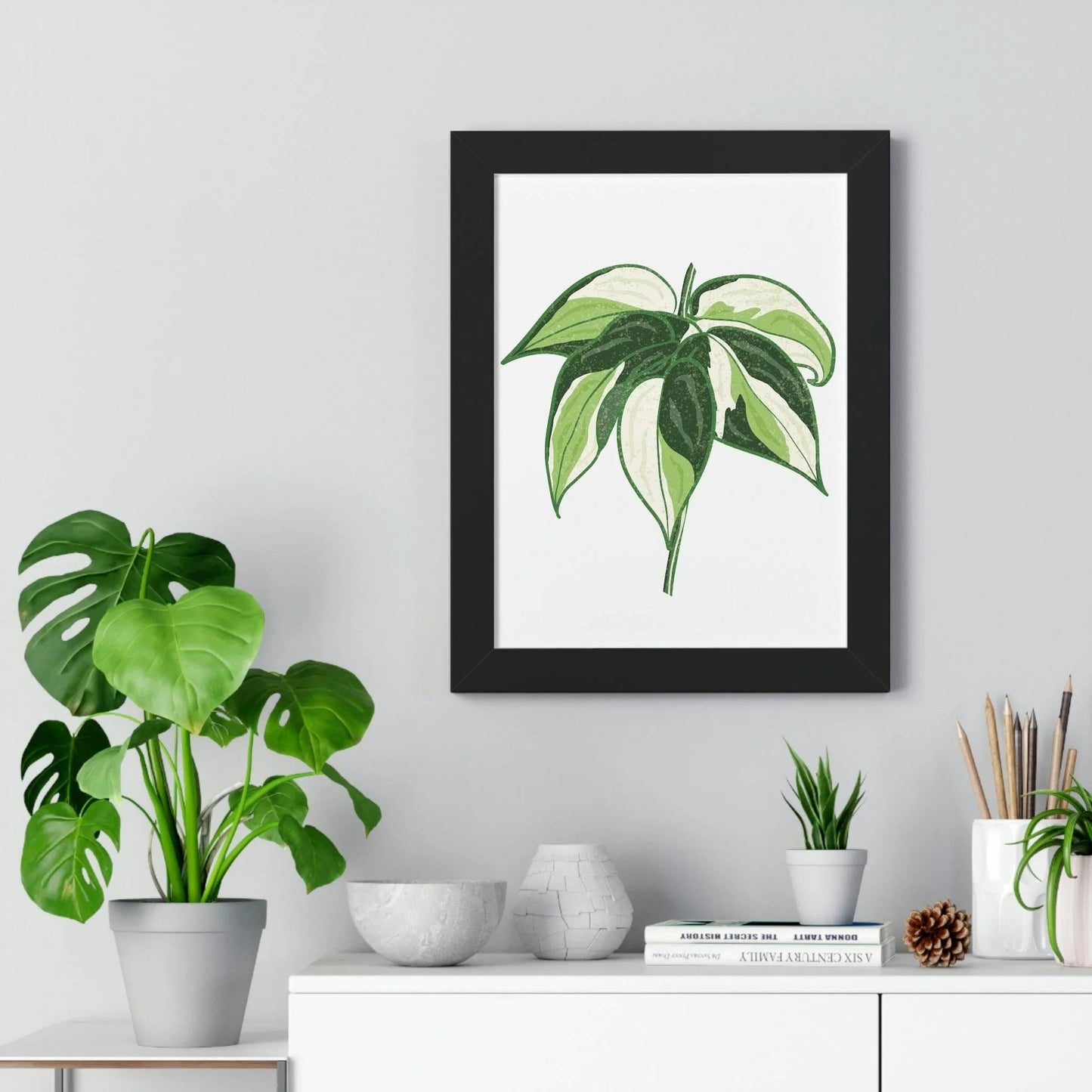 Philodendron Cream Splash Framed Print – Botanical Wall Art