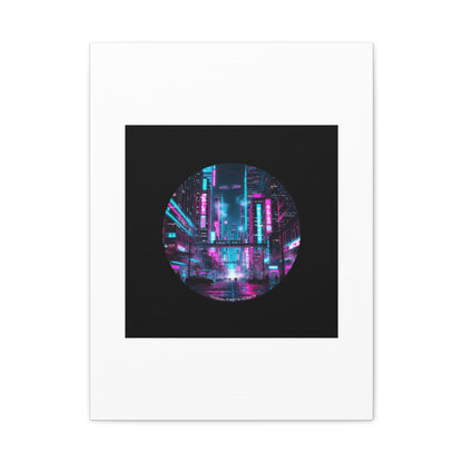 Neon Cyberpunk Cityscape Canvas | synthwave skyline, future city art