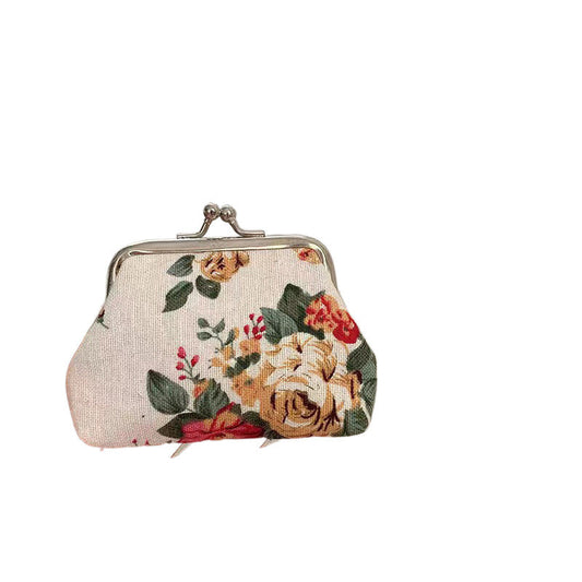 Retro Mini Canvas Coin Purse - Vintage Floral Plaid Small Zipper Wallet Organizer
