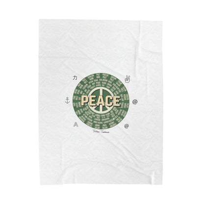Handwritten Peace Doodle Velveteen Plush Blanket | Sketch Aesthetic, Cozy Pastel