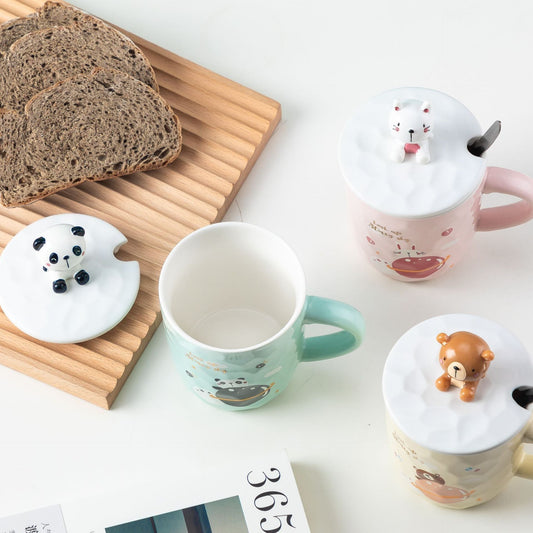 Three-dimensional Ceramic Cup With Lid Spoon