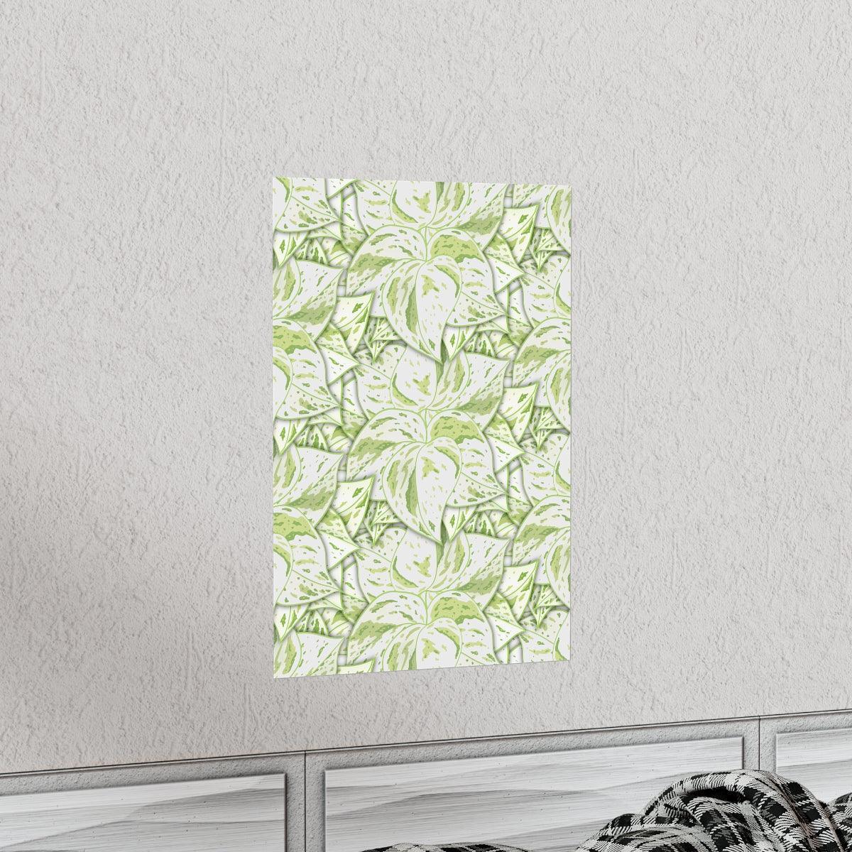 Snow Queen Pothos Pattern Botanical Print – Unframed Wall Art