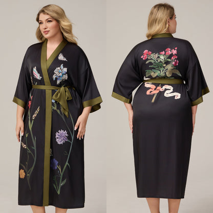 Womens Luxe Satin Robe - Lightweight Imitation Silk Loungewear & Sleepwear