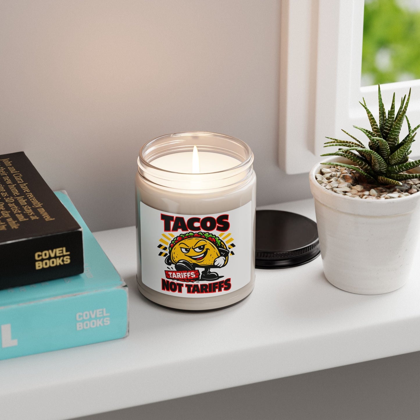 Tacos Not Tariffs Candle | Political Taco Pun, Tariff Protest Typography