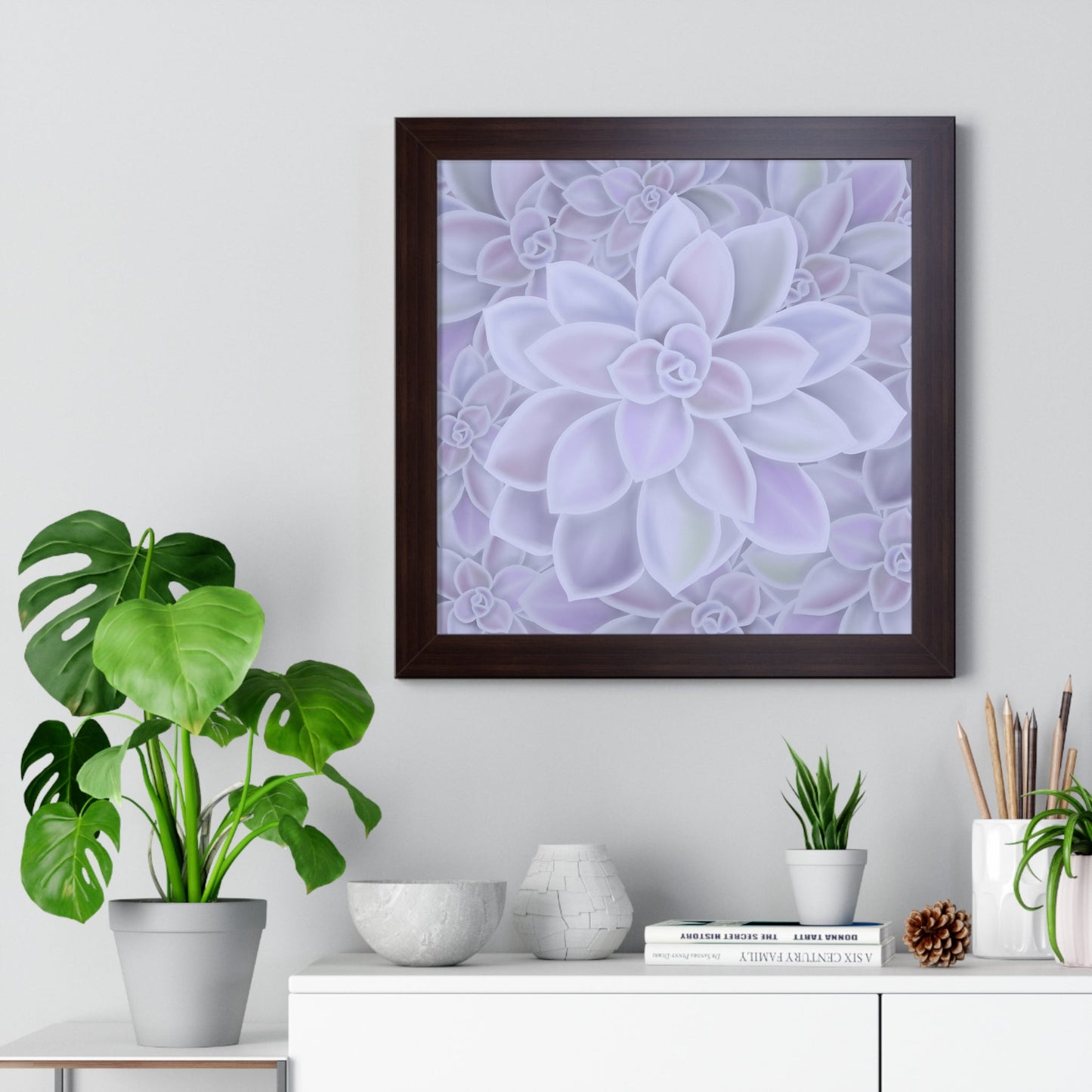 Graptopetalum Murasaki Succulent Pattern Framed Print – Botanical Wall Art