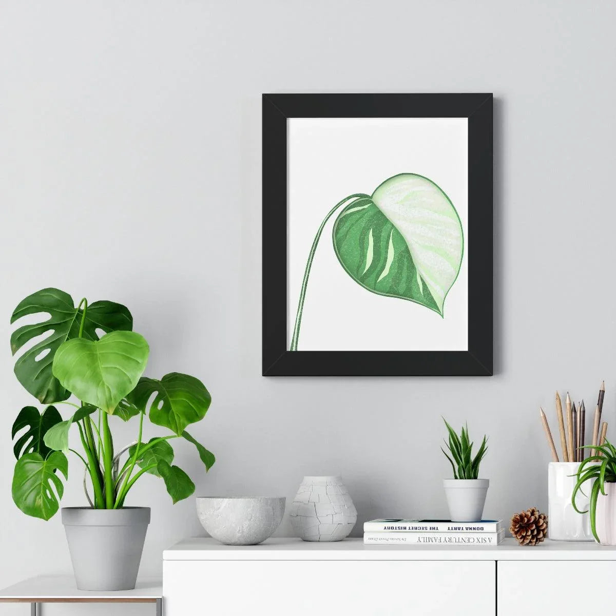 Monstera Albo Illustrated Framed Print – Botanical Wall Art