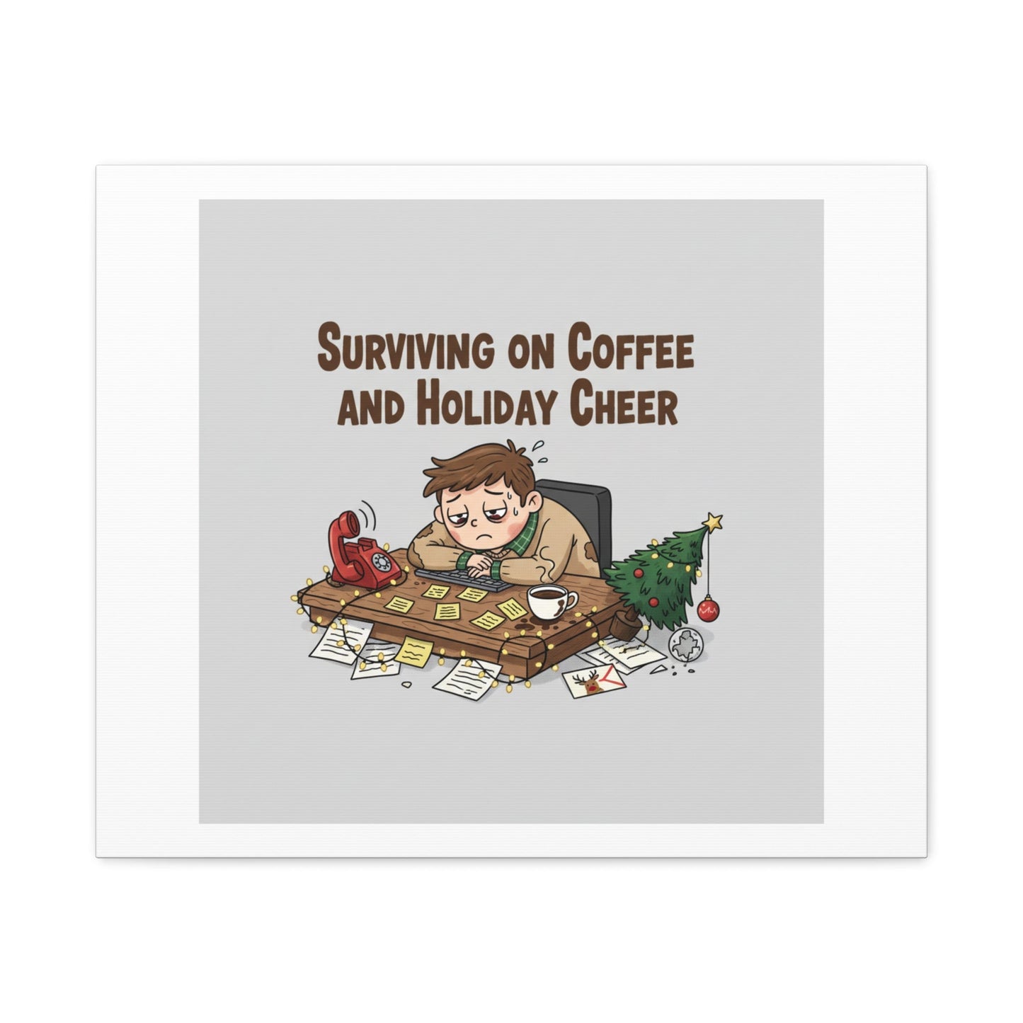 Surviving on Coffee and Holiday Cheer Canvas | Holiday Burnout, Festive But Tired