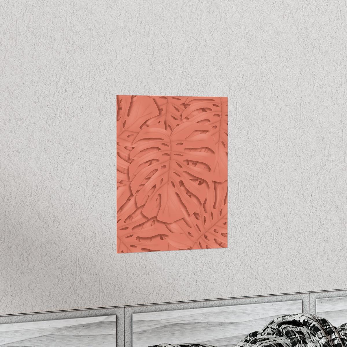 Coral Monstera Botanical Print – Unframed Wall Art