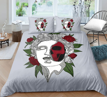 Fashion Skull 3D Digital Printing Skull Three-piece Set Bed Sheet Quilt Cover Pillowcase