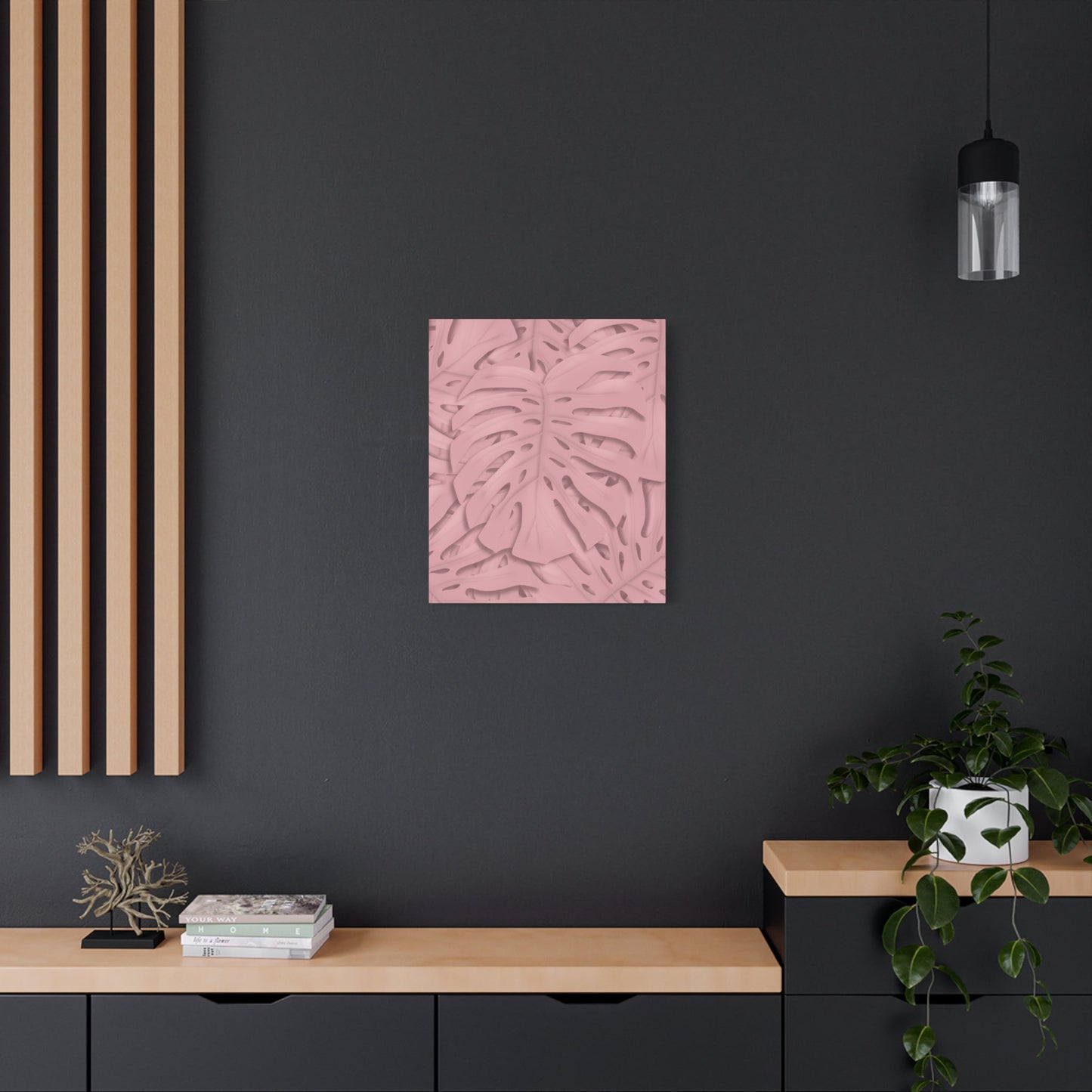 Soft Pink Monstera Canvas Print – Botanical Wall Art