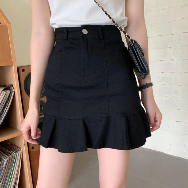 Summer High Waist Skirt Black Ruffled Short Skirt