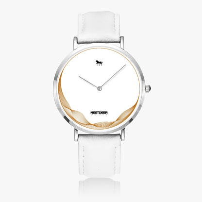 162. Ultra-Thin Leather Strap Quartz Watch (Silver)