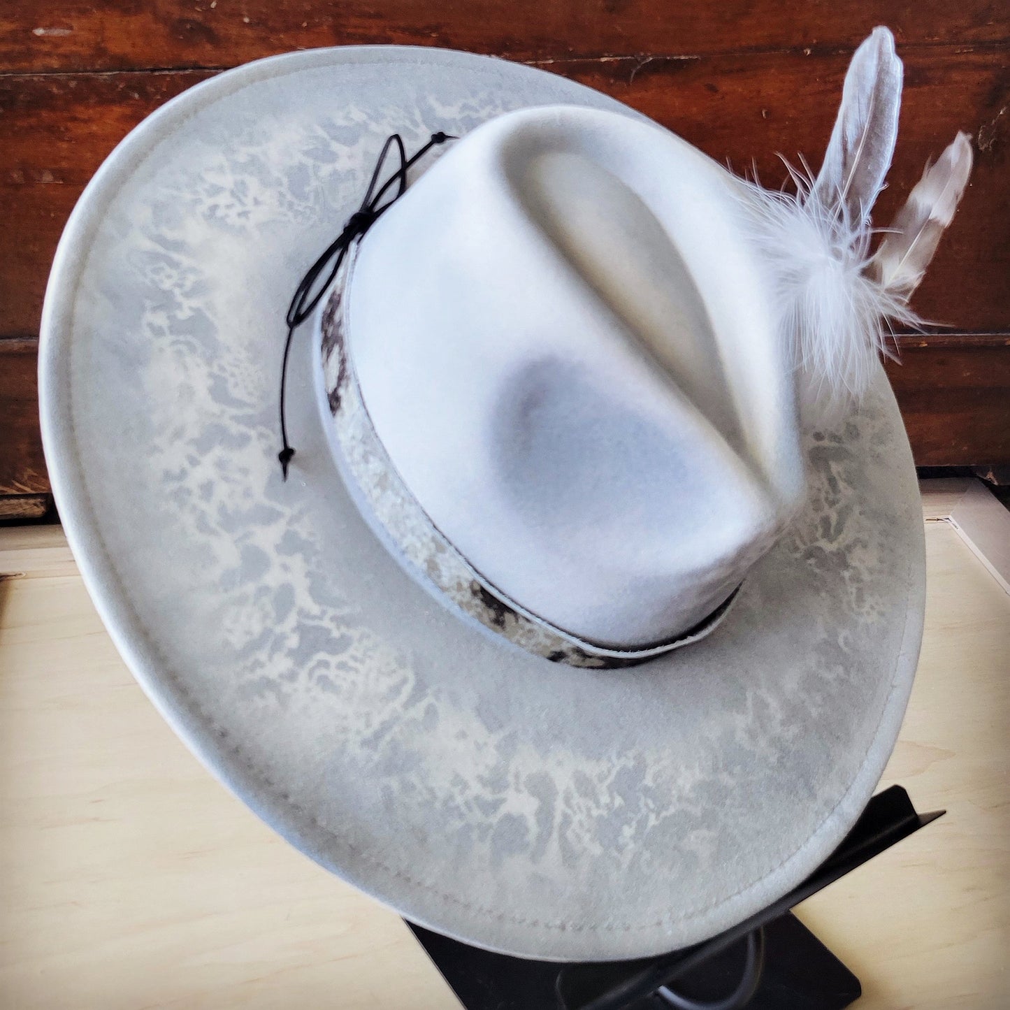 Hand-Painted Python Boho Western Cowgirl Hat & Band-Silver 987f