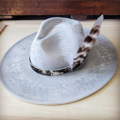 Hand-Painted Python Boho Western Cowgirl Hat & Band-Silver 987f