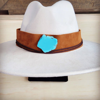 Wide Genuine Leather Tan Suede Hat Band w/ Turq 953r