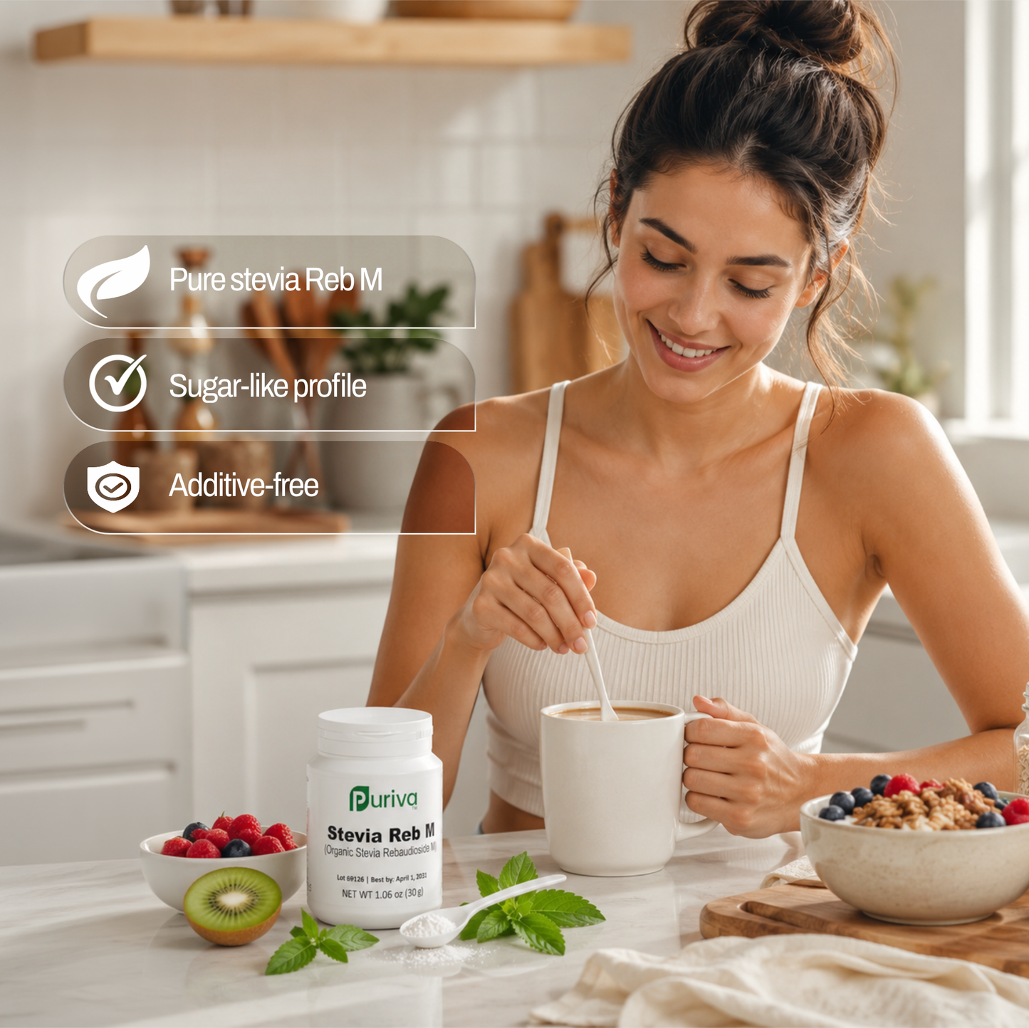 Stevia Reb M powder, (Reb-M | Rebaudioside M), 60 grams | 2,000 servings, Puriva Nutrition