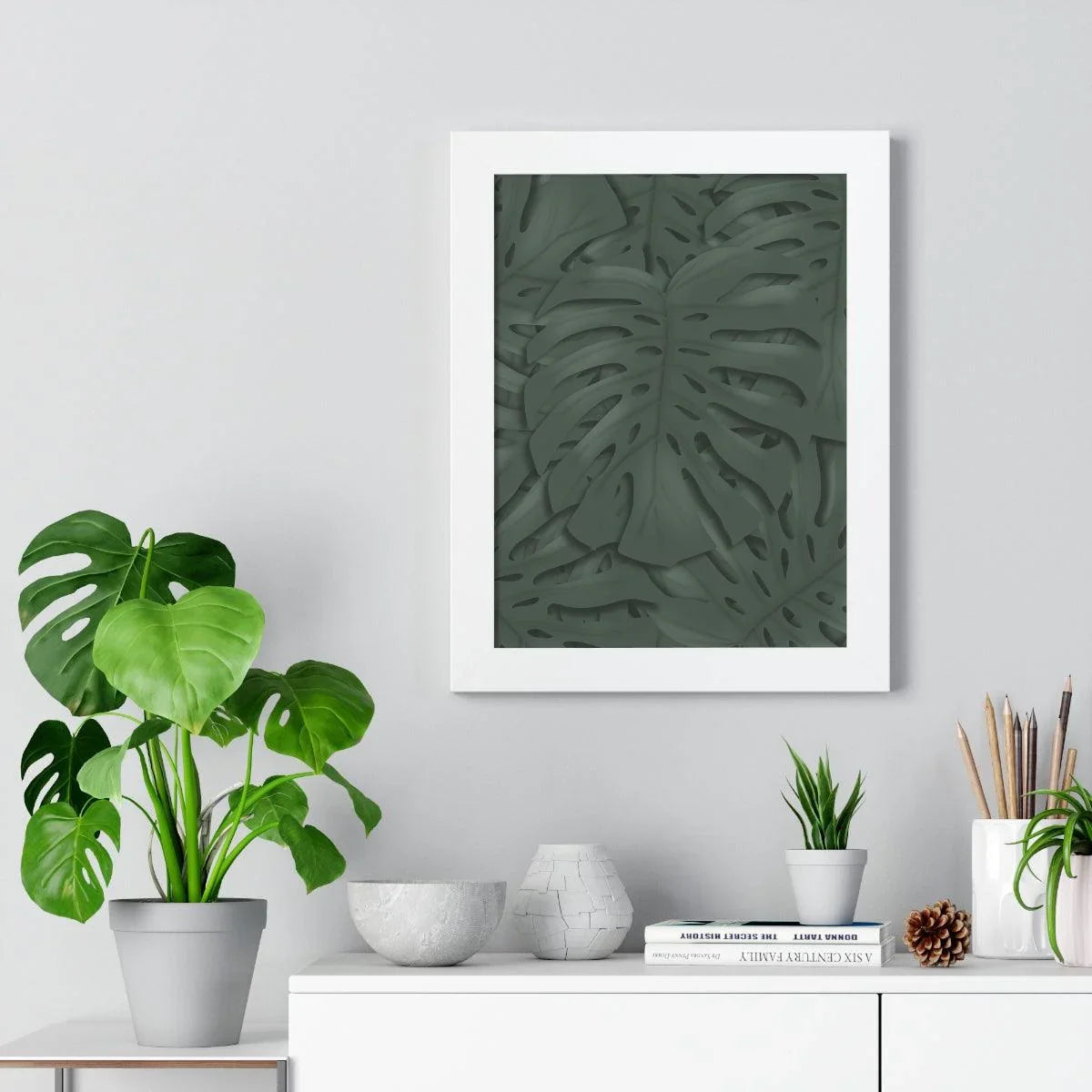 Deep Green Monstera Framed Print – Botanical Wall Art