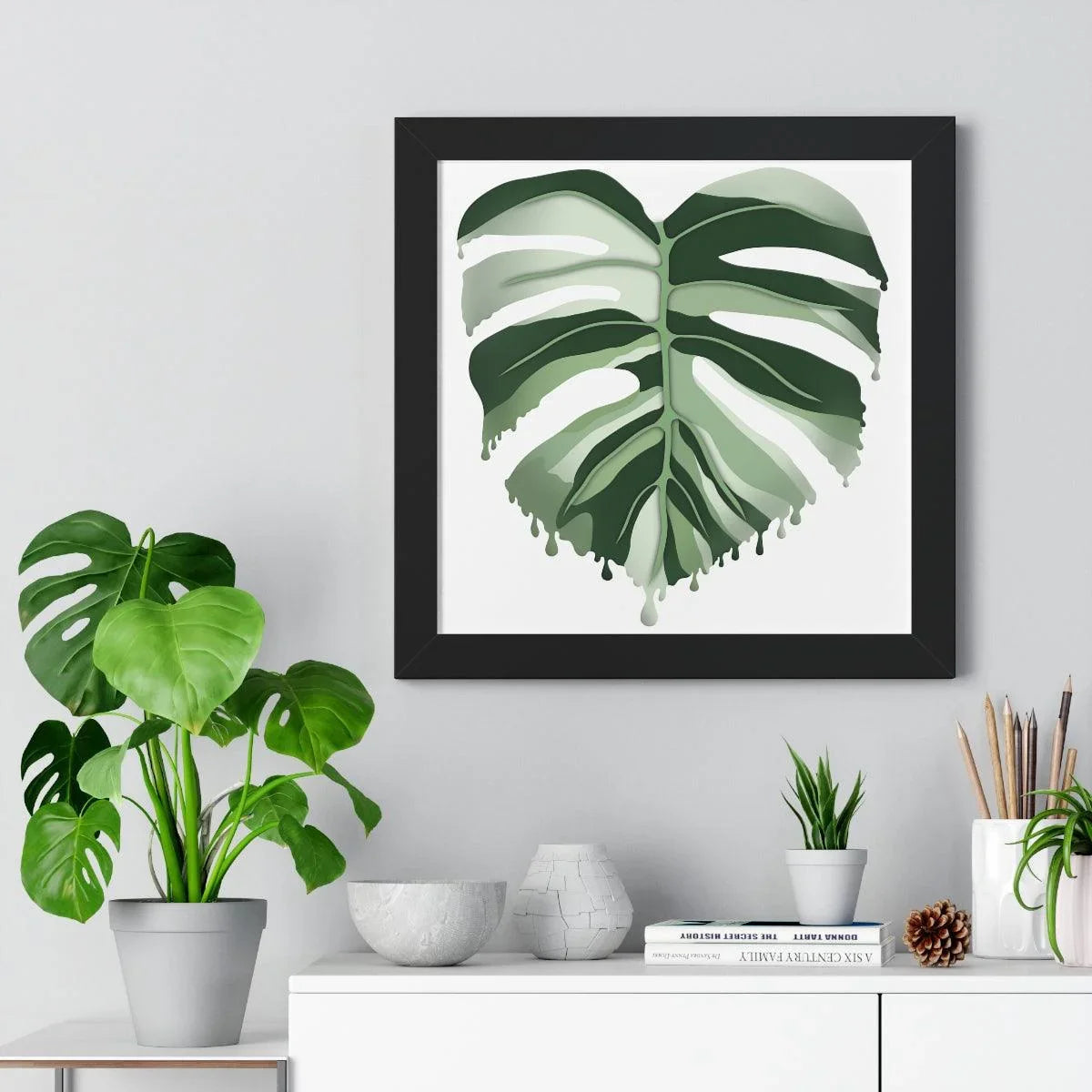 Melting Monstera Albo Framed Print – Botanical Wall Art