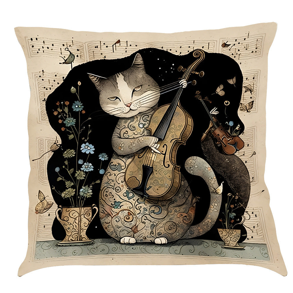 Musical Cats Printed Cotton Linen Pillowcase