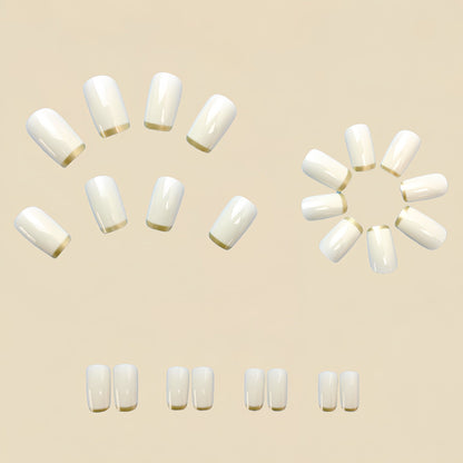 Mid-length European Square Nail Art Patch White French Golden Edge