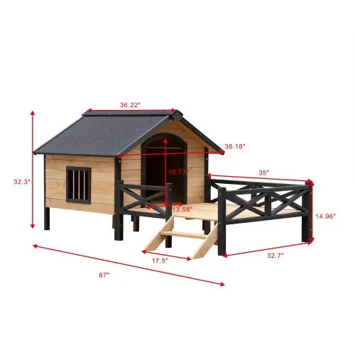Premium Outdoor Wooden Dog Kennel - Large Cabin Style Pet House with Porch & Weather-Resistant Fir Wood