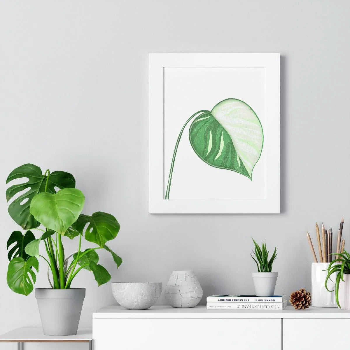 Monstera Albo Illustrated Framed Print – Botanical Wall Art