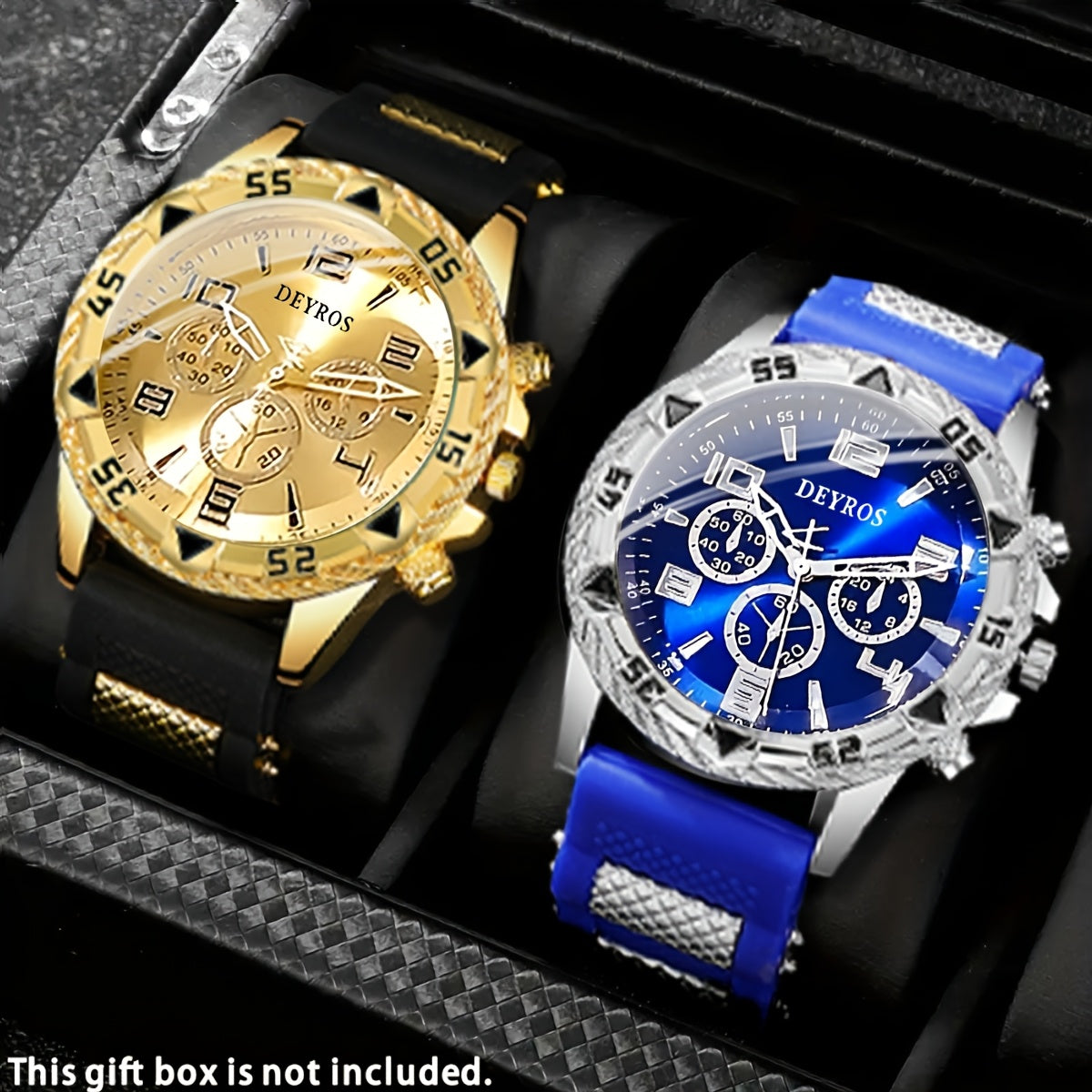 2pcs Men'S Luxury Watches | Golden/Tone Dial, Quartz Movement, Non-water Resistant, Zinc Alloy Case, Silica Gel Strap - Ideal for Business, Sports, Everyday Use | Perfect Gift for Dad, Husband, Boyfriend on Birthday, Father'S